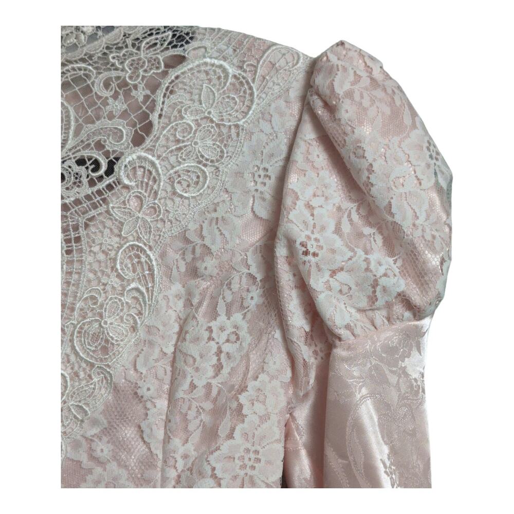 Vintage 80's Scott McClintock Pink Ivory Lace Victorian Style Dress High Neck 6 - Picture 5 of 13